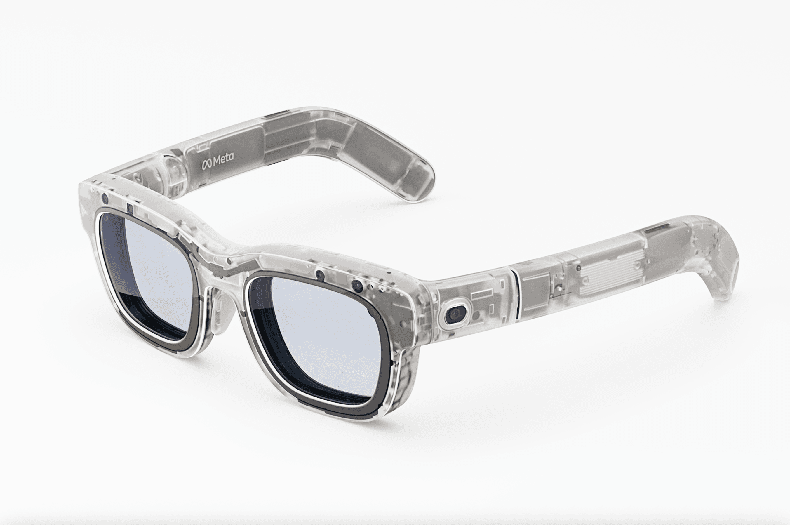 Transparent version of Meta’s Orion prototype showcasing internal components