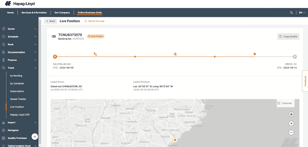 Hapag-Lloyd’s Live Position, Container Tracking Service